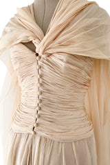 Incredible Spring 1985 Chanel by Karl Lagerfeld Pale Nude Silk Chiffon Dress w Attached Cape