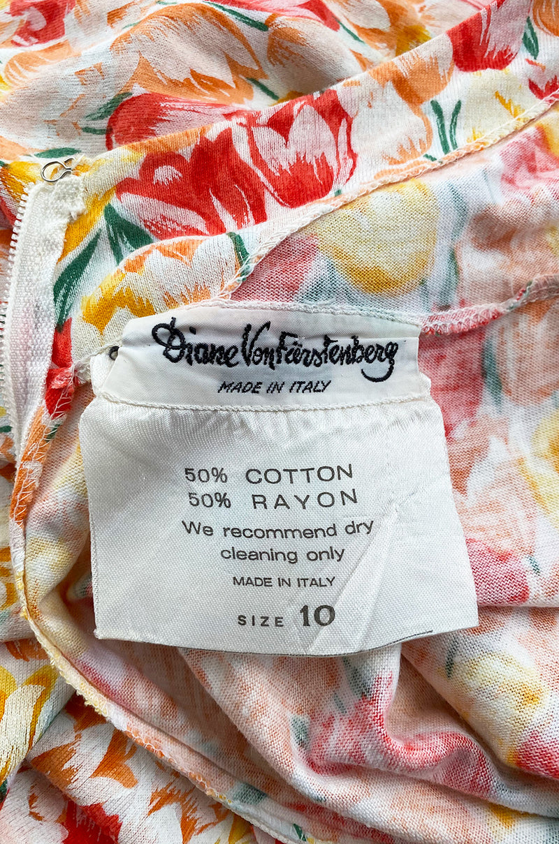 1970s Diane Von Furstenberg Backless Floral Jumpsuit w Extra Wide Legs