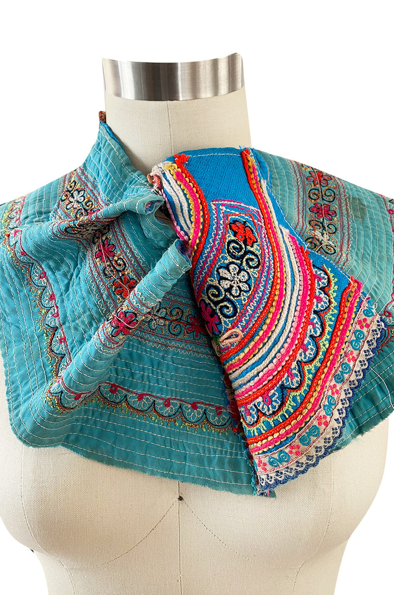 Amazing Antique Turn of the Century Hand Embroidered Colourful Cotton Collar from Laos