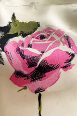 Gorgeous 1940s Unlabeled Ivory Silk Twill Dress w Painted & Appliqued Rose Print