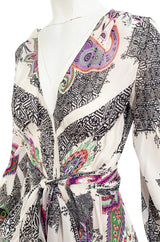 Spring 2005 Etro Runway Black & White Printed Flowing Silk Chiffon Dress w Huge Sleeves