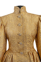 Extraordinary Fall 1991 Yves Saint Laurent Well Documented Gold Brocade Coat W Jewel Buttons