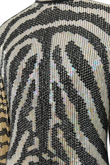 Iconic Late 1970s Halston Rare Iridescent Gold & Black Sequin Tiger Print Dress