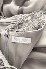 Spring 2006 Reem Acra Pale Grey Silk Chiffon Silver Rhinestone Beaded High Bodice Dress