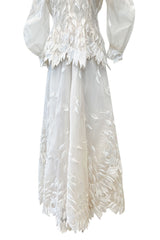 Spectacular Fall 1972 Stavropoulos 'Leaf' Applique Embroidered Silk Organza Ivory Couture Dress