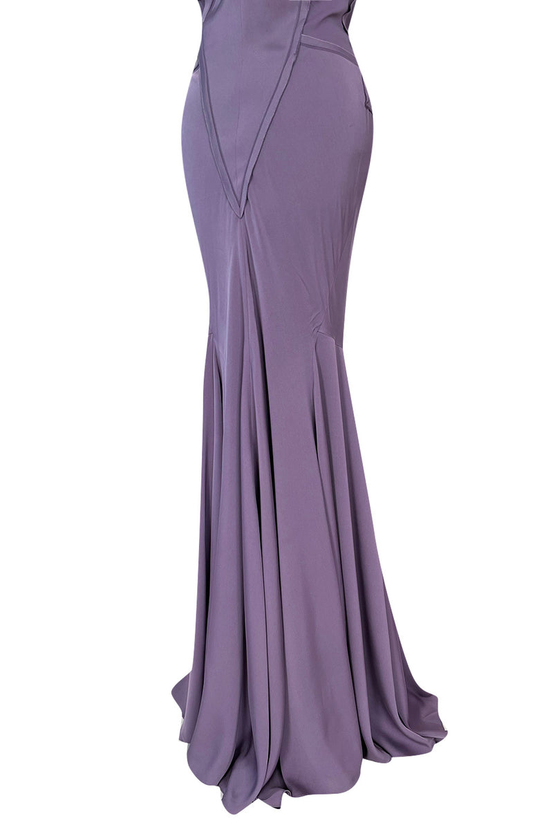 2014 Zac Posen Bias Cut Soft Purple Dress W Low V Back and Front & Exposed Edge Seaming