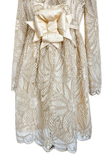 Extraordinary 1960s Donald Brooks Couture Ivory Net Lace & Silk Cord Babydoll Dress
