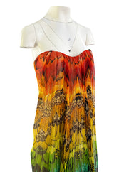 Spring 2008 Alexander McQueen Iconic Strapless Silk Chiffon Butterfly Rainbow Dress w Belt