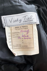 1980s Vicky Tiel Couture 'Kaimak' Gathered Black Net Fitted Dress w Beading Detailing