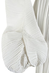 Incredible Spring 1978 Halston Plunged & Pleated White Wrap Silk Chiffon Runway Dress