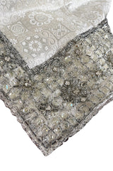 1960s Malcolm Starr Silver Silk Brocade Pant & Tunic Set w Extensive Beaded Detailing