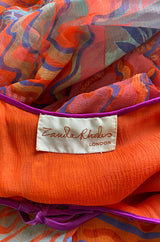 1974 Zandra Rhodes 'Ayers Rock' Australian Collection Hand Painted Coral Silk Chiffon Dress