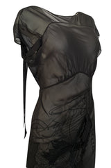 1990s-2000s Christian Lacroix Black Silk Chiffon Trained Dress w Ivory Slip