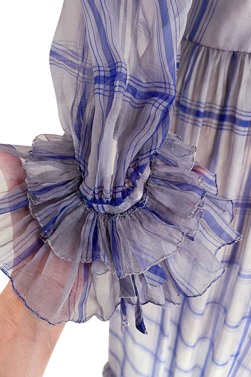 Incredible 1960s Sybil Connolly Couture Pale Lavender Ruffled Silk Gauze Dress