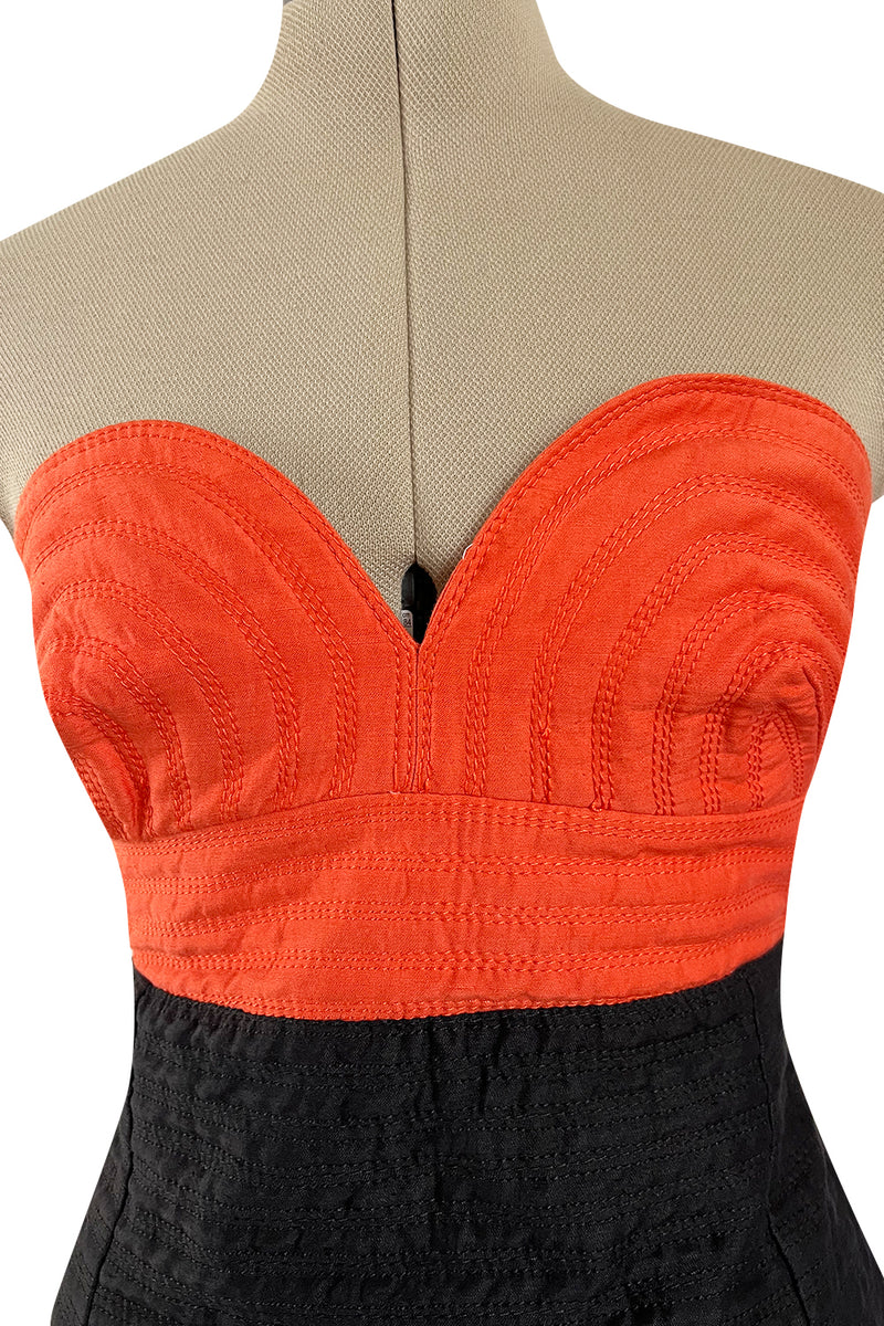 Killer Spring 1989 Gianni Versace Couture Strapless Topstitched Dress W Back Buttons & Cut Out
