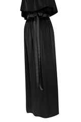 Superb Late 1970s Christian Dior by Marc Bohan Minimalist Demi-Couture Black Silk Dress