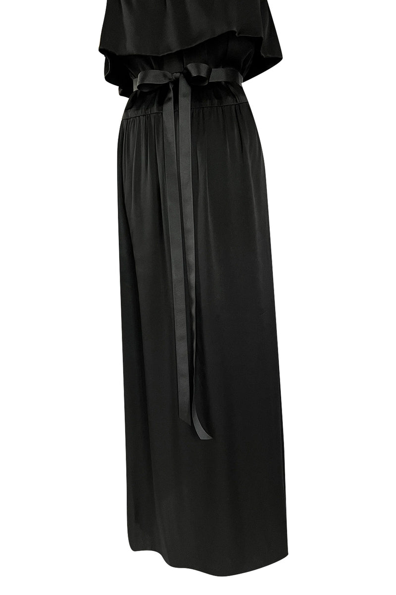 Superb Late 1970s Christian Dior by Marc Bohan Minimalist Demi-Couture Black Silk Dress