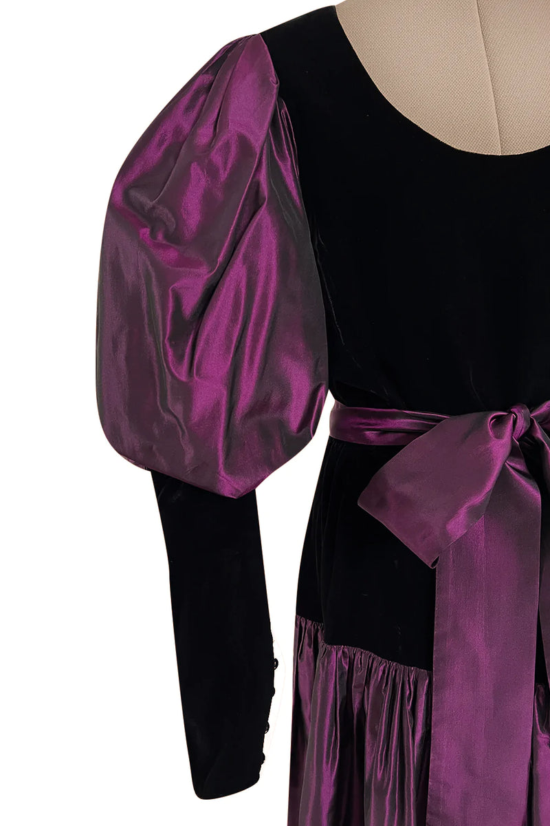 Fall 1982 Yves Saint Laurent Iridescent Purple Silk Taffeta Gigot Sleeve Dress