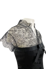 Spring 2004 Alexander McQueen Black Silk Taffeta and Black Lace Detailed Top & Skirt Set