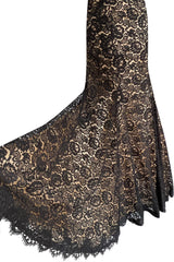 Gorgeous 1990s Isaac Mizrahi Couture Strapless Nude & Black Lace Dress w Beaded Bodice