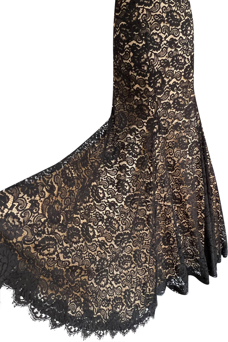 Gorgeous 1990s Isaac Mizrahi Couture Strapless Nude & Black Lace Dress