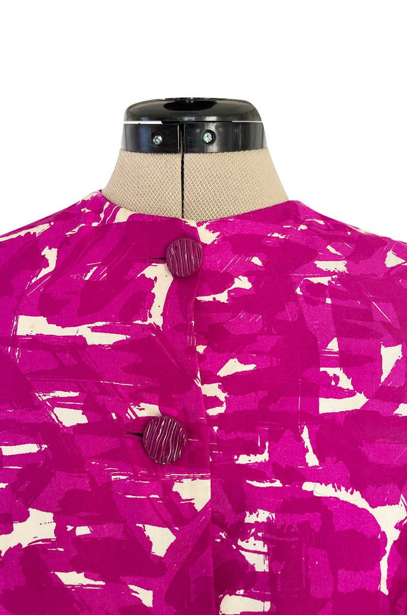 Exceptional Spring 1966 Christian Dior Haute Couture Suit by Marc Bohan In a Pink Patterned Silk Twill