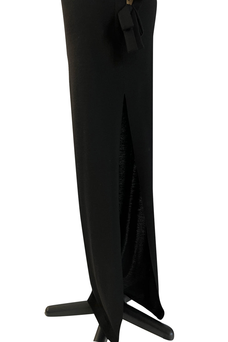 Gorgeous Early 2000s John Anthony One Sleeve Jersey Dress w Full Open Side & Bow Detail