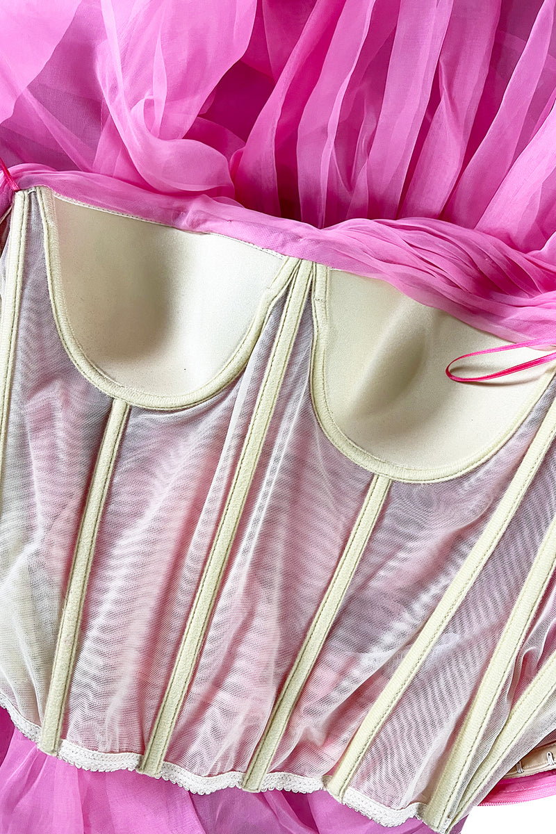 Stunning 2018 Ermanno Scervino Strapless Vibrant Pink Chiffon Dress w Bustle Skirting