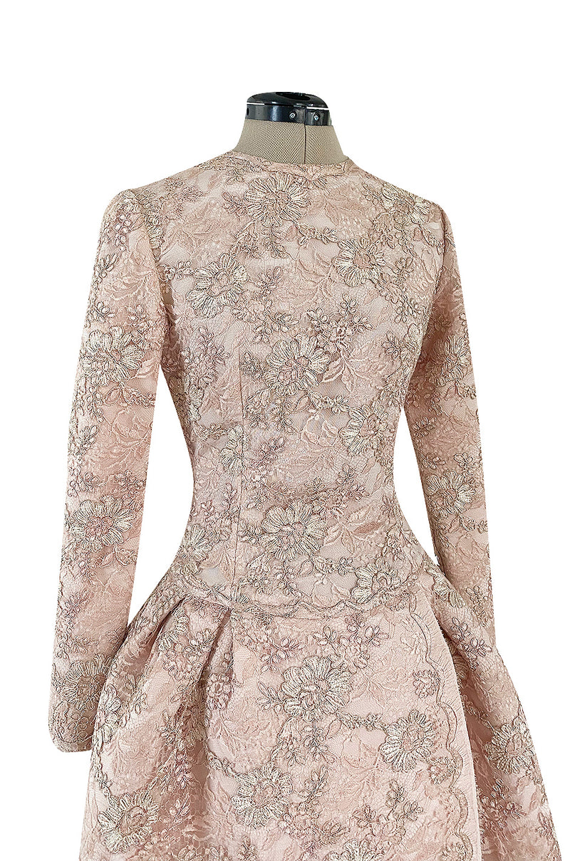 Fall 1994 Nina Ricci Haute Couture Metallic Cord Detailed Lace & Pink Silk Dress