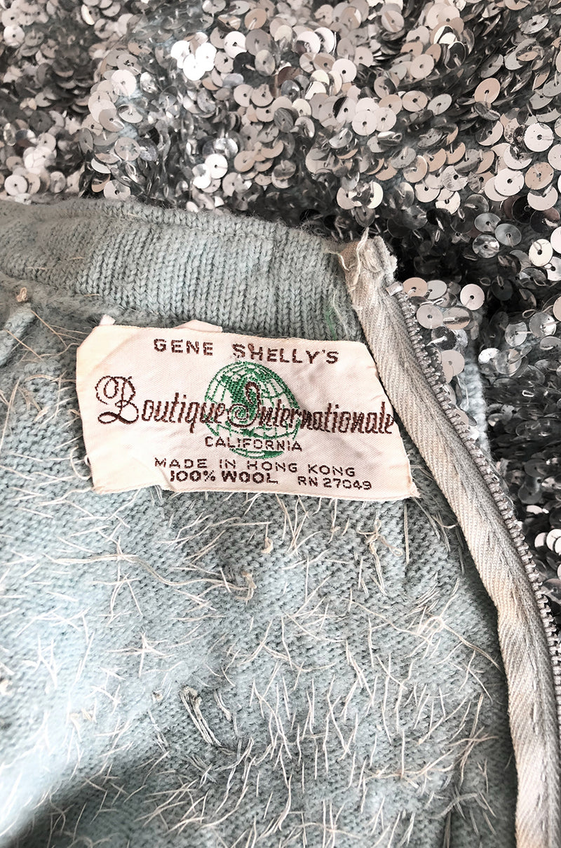 c.1967 Gene Shelly Blue Crystal & Silver Sequin Stretch Knit Dress