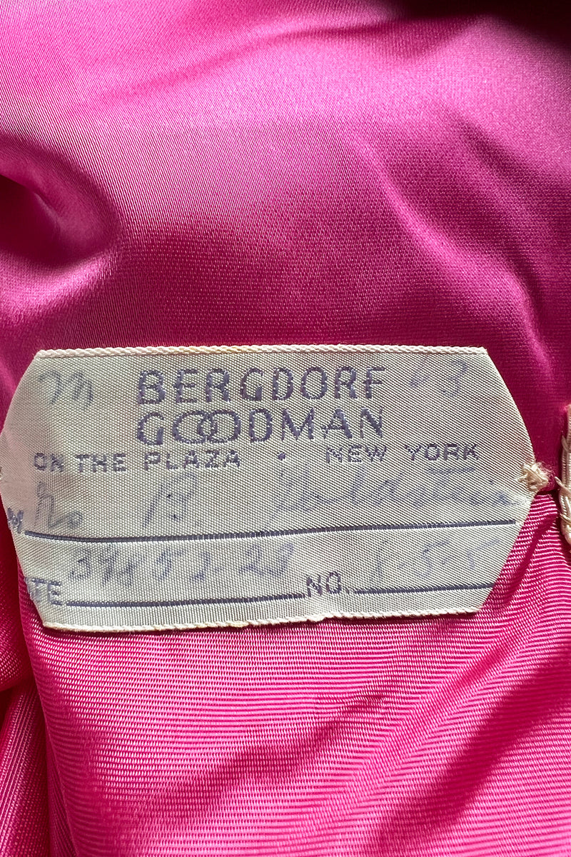 Prettiest 1970s Bergdorf Goodman One Shoulder Silk Brocade Woven Pink Rose Dress