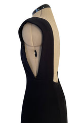 Early 2000s John Anthony Couture Completely Open Back Black Dress w High Side Slit