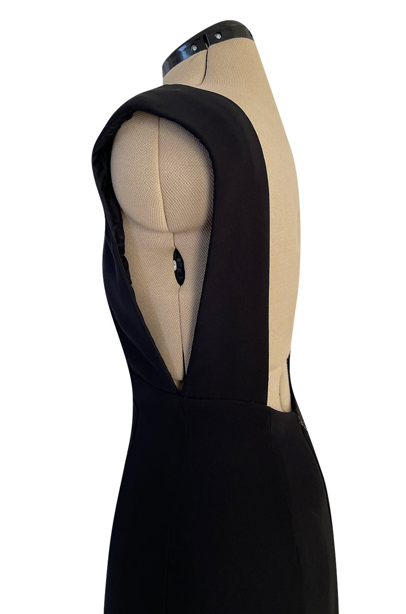Early 2000s John Anthony Couture Completely Open Back Black Dress w High Side Slit