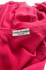 1970s Louis Feraud Haute Couture Hand Pleated Pink Silk Chiffon Day Dress w Bow