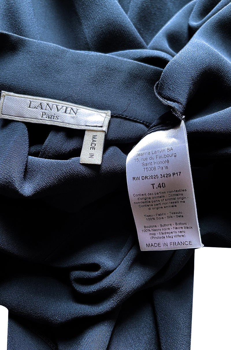 Early 2000s Lanvin by Alber Elbaz Deep Navy Blue Silk Shirt Dress W Extra Long Wrap Tie Belt