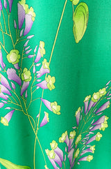 1970s Leonard Paris Green Floral Print Silk Jersey Halter Dress
