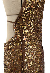 Fall 2002 Valentino Plunged Silk Net Chiffon Dress Completely Covered in Copper Sequins