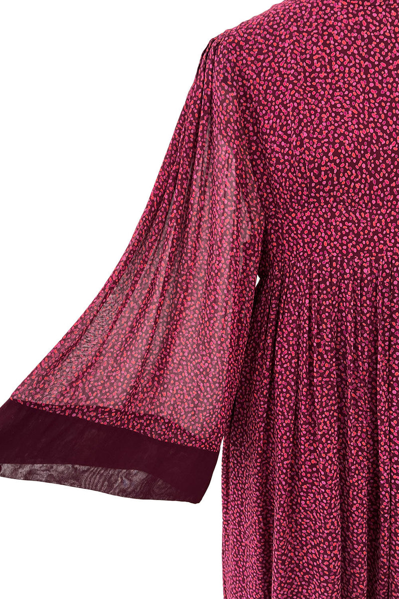 Incredible 1969-1972 Christian Dior by Marc Bohan Demi-Couture Numbered Silk Chiffon Burgundy Dress