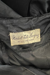 Prettiest 1950s Marshall Field Black Silk Cocktail Dress w Unusual Bodice Detailing