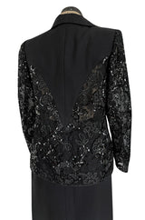 1980s Ady Couture Lausanne Transparent Lace & Sequin Jacket Suit w Black Pencil Skirt