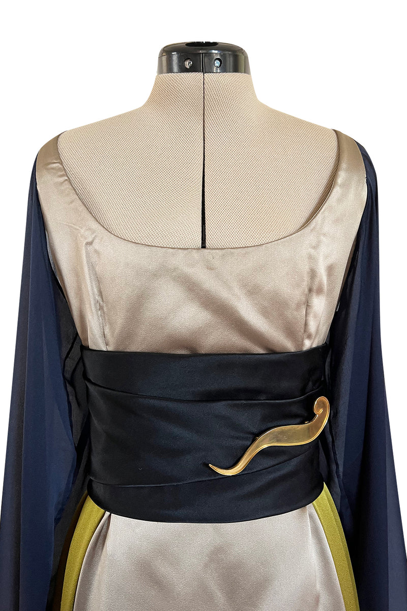 Fall 1994 Guy Laroche Haute Couture Runway Wide Sleeve Dress w Cumberbund & Back Skirt Panel