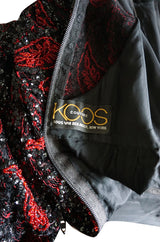 1980s Koos Couture Red Bead & Black Sequin on Silk Net Dress