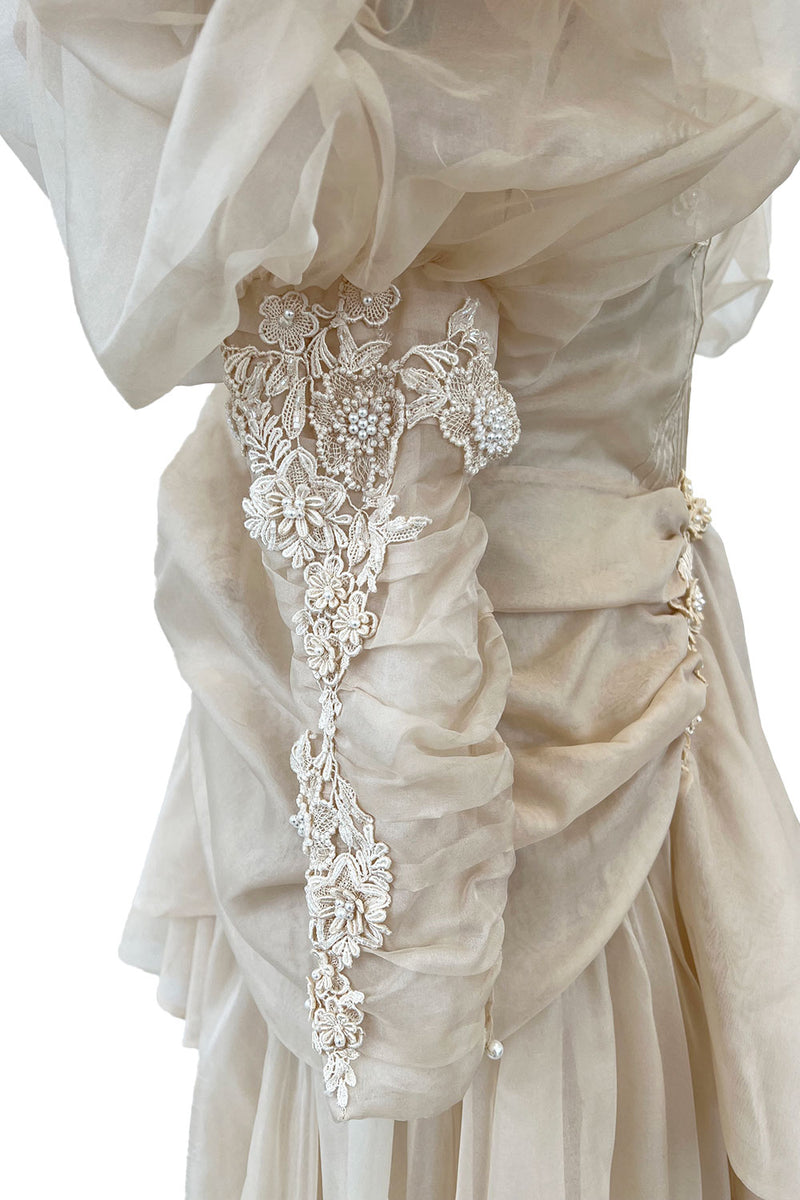 Late 1980s Capriccio Victorian Inspired Ecru Ivory Colour Silk Organza Dress Set
