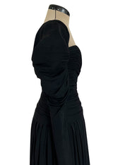 Spectacular 1970s Lanvin by Jules-Francois Crahay Off or On the Shoulder Draped Jersey Dress