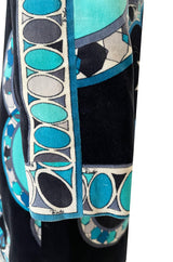 Gorgeous 1960s Emilio Pucci Velvet Dress in Ocean Blues & Classic Circle Print