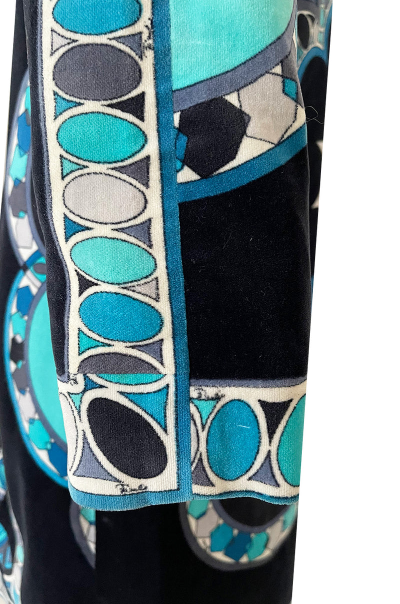 Gorgeous 1960s Emilio Pucci Velvet Dress in Ocean Blues & Classic Circle Print
