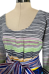 Numbered 1970s Lanvin by Jules-Francois Crahay Stripe & Flower Balloon Sleeve Dress
