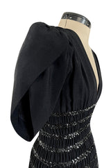 Fall 1983 Yves Saint Laurent Ad Campaign Black Silk Crepe Dress w Sequin Detailing