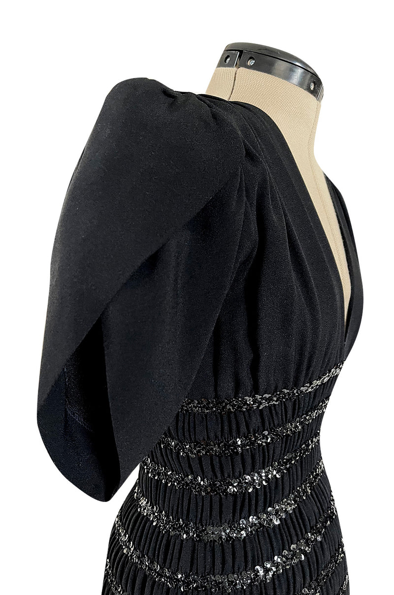 Fall 1983 Yves Saint Laurent Ad Campaign Black Silk Crepe Dress w Sequin Detailing