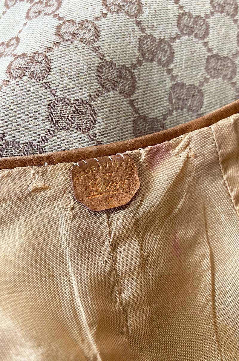 Documented 1969 Gucci Logo Canvas and Leather Trim Tunic Mini Dress